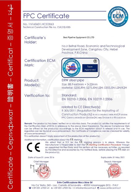 China BEST PIPELINE EQUIPMENT CO.,LTD Certificaten